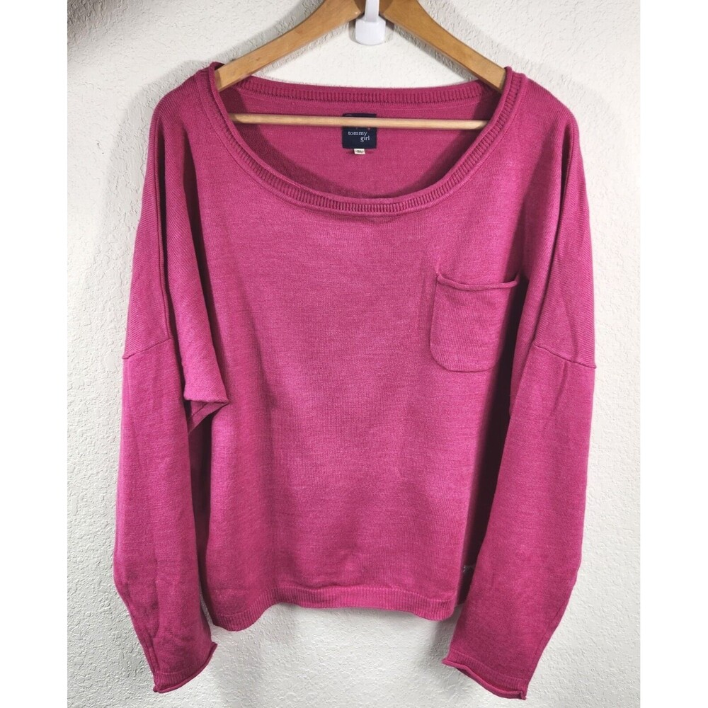 TOMMY GIRL Juniors Pink Dolman Sleeve Drop Shoulder Sweater Size XL